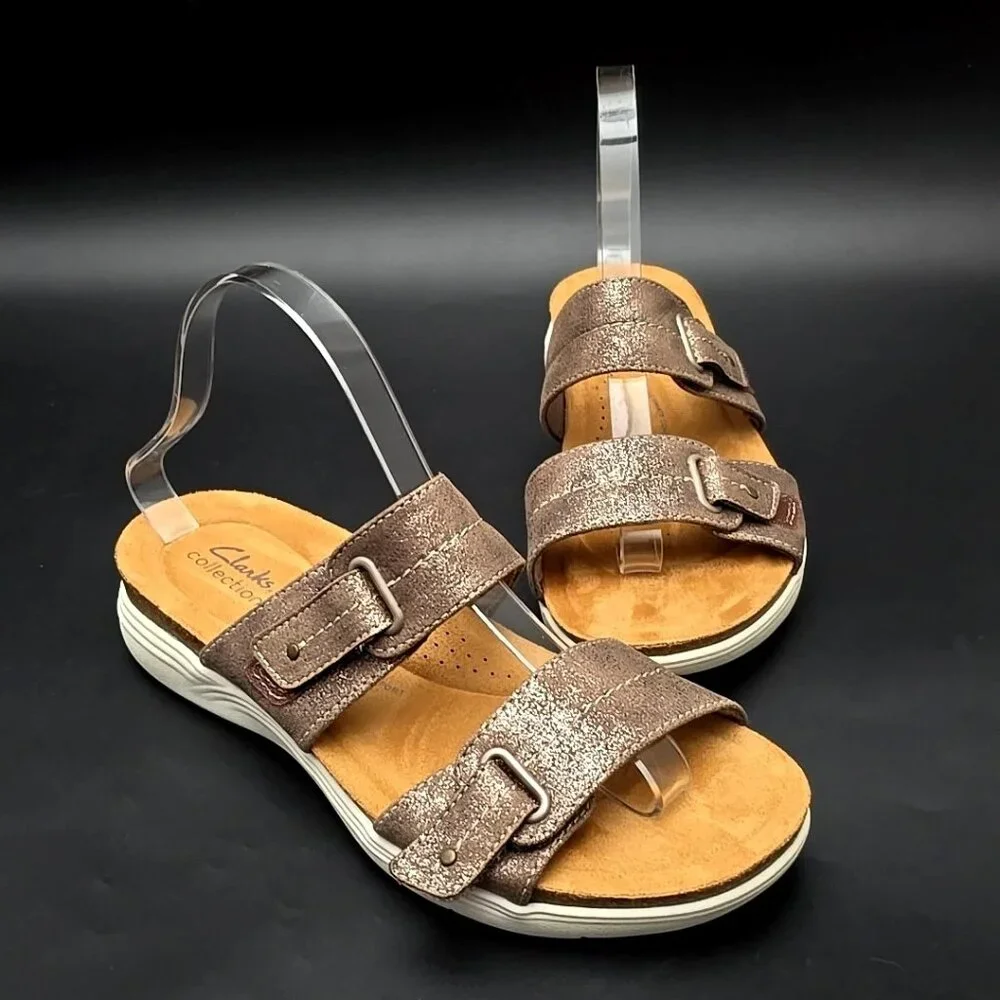 Clarks Collection April Dusk Adjustable Brown Slide Sandals Women’s Size 9.5M - Picture 2 of 12